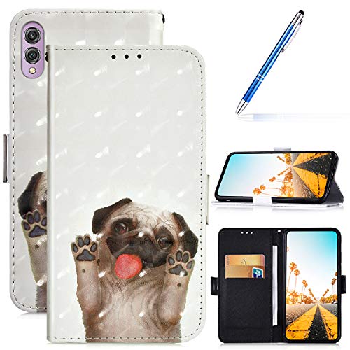 Robinsoni Case Compatible with Huawei Honor 8X Cover PU Leather Case Folio Flip Wallet Cover with Kickstand Hand Strap Card Slots Magnetic Closure Notebook Cover Wallet Case,Shar Pei