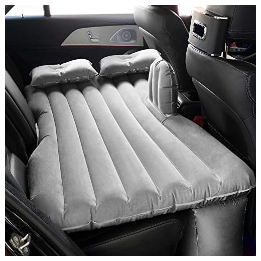 Car Air Mattress Travel Inflatable Back Seat Air Bed Cushion with Auto Pump and Two Pillows, Portable Camping Vacation Rest Sleeping Pad Fits Universal SUV Truck Minivan Separable Extended (Gray)