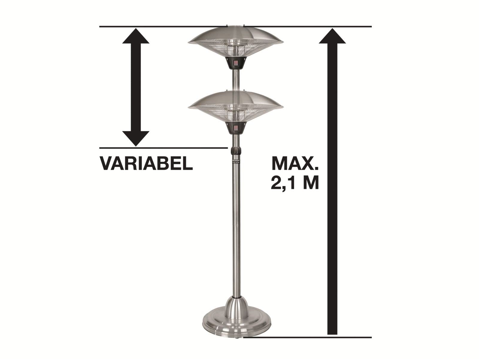 Einhell NHH 2100 - Calentador halógeno, 2100 vatios, 3 configuraciones de calor, tubo telescópico Fabricado en acero inoxidable