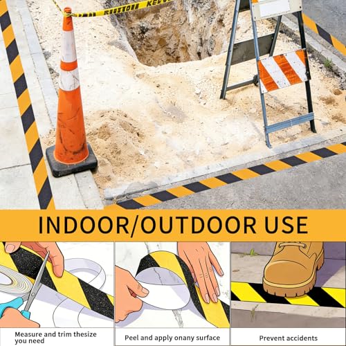 Image of Black & Yellow Anti-Slip Stair Treads Tape, 4 inch x35FT Heavy Duty Non-Skid Grip Tape for Indoor /Outdoor Steps, Bathroom & Pool - PVC Waterproof Safety Traction Tape