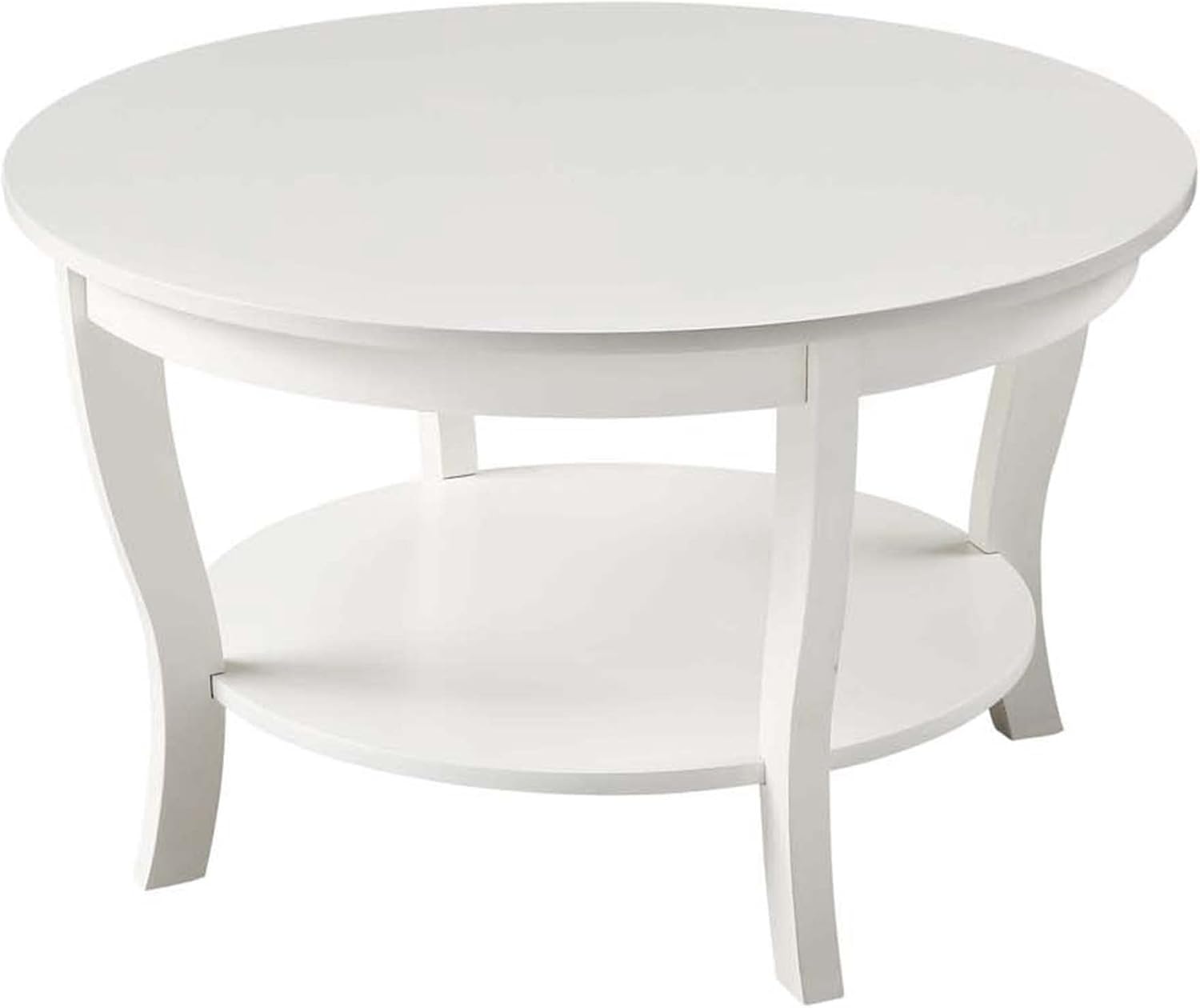 Convenience Concepts American Heritage Round Coffee Table with Shelf, White White Coffee Table