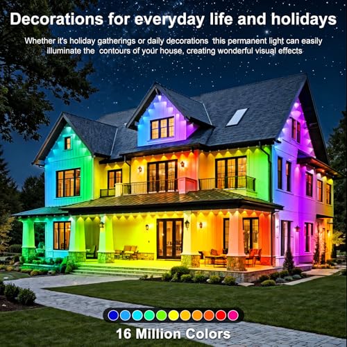 RCUICA 500FT Permanent Outdoor Lights Waterproof with Smart App Control Remote,DIY Scene Modes,Music Sync hronization,Eaves Lights for Garden Decor,Deck,Christmas (500FT)