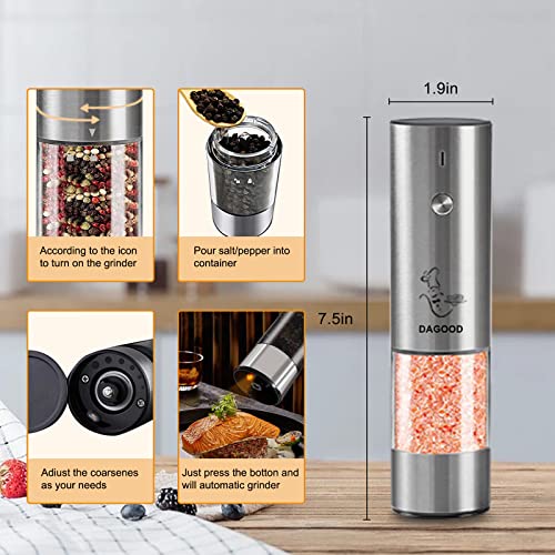 Electric Pepper And Salt Mill Set, Usb Port Rechargeable Pepper & Salt Grinders With Led Lights & Cleaning Brush, Fineness Adjustable, Automatic Stainless Steel Pepper & Salt Grinders - Set Of 2 Mills #TOP2