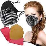 Talla ADULTO Cussi Mascarillas de Tela Colores Reutilizable Lavable, Pack de 2 Mascarillas Estrella y Negro 100% Algodón Higiénica Homologada Certificada BFE 99% Filtros Extra 1x Estuche para Mascarilla