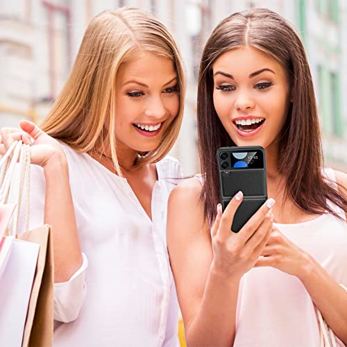 Vizvera For Samsung Galaxy Z Flip 4 Case, Soft Leather Slim Fit Protective Shockproof Anti-Scratch Leather Phone Case For Galaxy Z Flip 4 (2022)-Leather Black #TOP6