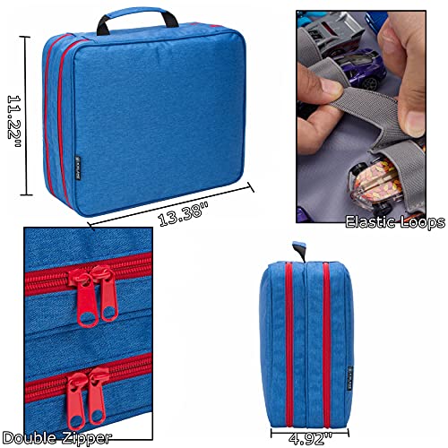 KISLANE 96 Toy Cars Storage Case - Organizer for Mini Toys, Matchbox Cars, Small Dolls (Bag Only) (Blue)