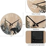 SwallowLiving Cabin Bear Horloge murale 12 Inch Silent Non Ticking Clock Wooden Forest Wildlife Mountain Lodge Clock Batterie exploitée Rustique Farmhouse Wall Clock