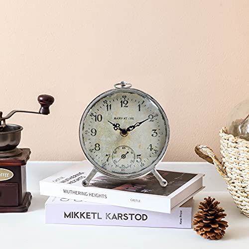 Soffee Design 6'' Vintage Table Clock Shabby Chic Analog French Desk Clock Battery Operated For Home Decor Antique White Grey #TOP3