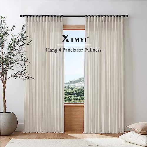 Image of XTMYI 90 Inches Long Oatmeal Country Curtains for Living Room,Sheer Linen Shabby Chic Curtains for Bedroom 70 Inches Wide