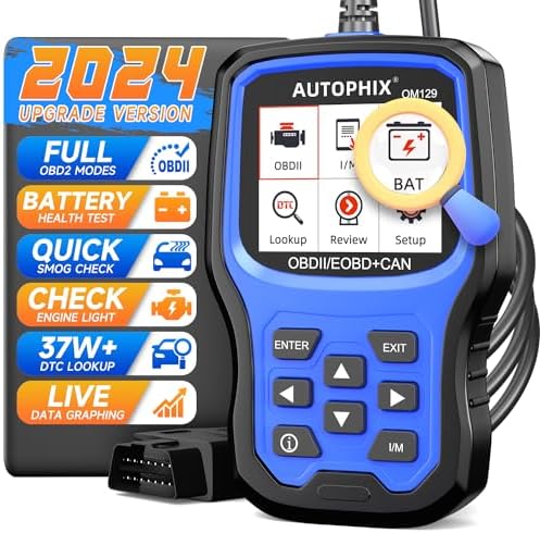 2024 Upgraded AUTOPHIX OM129 OBD2 Scanner Diagnostic Tool with Battery Test, All OBD2 Function Check Engine Car Code Reader Scan Tool, Enhanced Code Definition & Graphing Battery Status Car Scanner