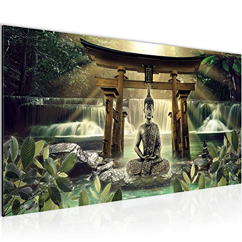 Runa Art Cuadro Decorativo Feng Shui Buddha 1 Parte Moderno Cuadro Lienzo no Tejido para Sala spa verde marrón 036412a