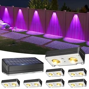 VOLISUN Solar Fence Lights Outdoor Garden,8 Pack RGB Solar Wall Lights Outdoor Waterproof, Bright Solar Powered Garden Fence Lights 9 Color Modes for Deck Patio Decking Gate Yard Decoration (Black)