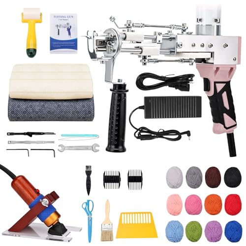 ZOWWFAST Rug Tufting Gun Kit with Carpet Trimmer Kit Anti-Slip Rug Gun with Digtial Speed Display Tufting Machine with 2 in 1 Cut Loop Pile Rug Maker with Tufting Cloth|Yarn |KitRoller Pink