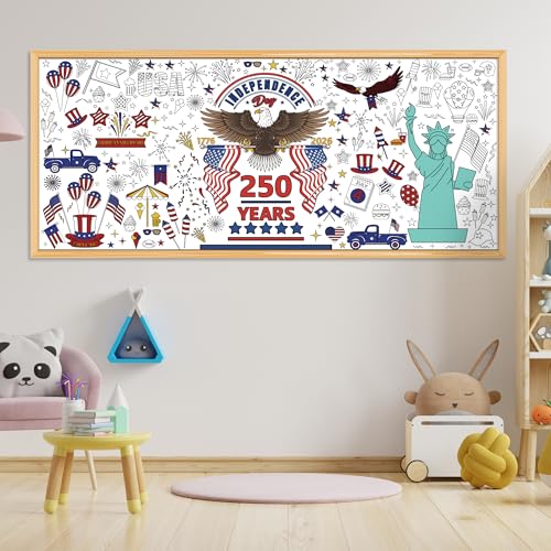 Image of OHOME 4th of July Giant Coloring Poster /Tablecloth - 250th Anniversary Decorations | Kids Gifts Crafts Games Toys Activities Party Decor for Classroom School | 250th Anniversary Merchandise