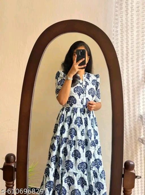 Image of Women's Rayon A-Line Midi Dress, Red and White Floral Print, Short Sleeves, Tiered Design, Round Neck, Summer Wear