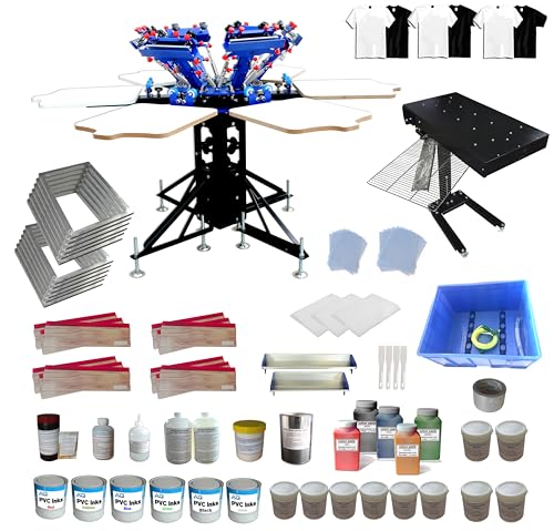 TECHTONGDA 6 Color 6 Station Screen Printing Press Micro-Registration Kit with Flash Dryer Washout Tank Squeegee Mesh Frame Accessories