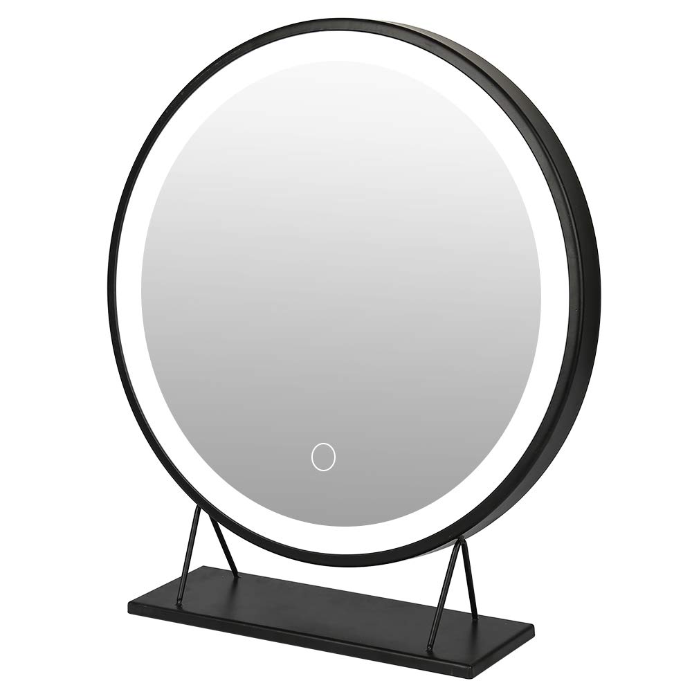 HUOLE Specchio per Trucco Illuminato, Specchio per Trucco con Luci a LED Interne, Regolabile, Rotondo, Colore Cromo, per Bagno e Camera da Letto, 50 x 50 cm