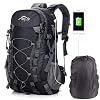 A AM SeaBlue Sacs De Trekking Voyage Grande Capacité Sacs à Dos De Randonnée pour Femme Homme Les en Plein Le Camping Alpinisme Outdoor Backpack USB Sac à Dos Multifonction Résistant à l’eau 40L Noir