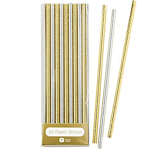 Talking Tables Modern Metallics Disposable Straws for a General Party or Celebration, Gold & Silver (30 Pack)