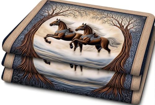 Image of RUMPS 7D HD Digital Printed Running Horse King Size Bedsheet with 2 Pillow Covers | Luxury Designer Bedding Set | Size 90x100 Inches