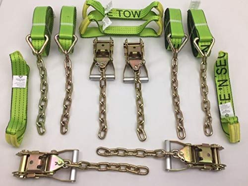8 Point Kit 18' Heavy Duty TECNIC Strap Kit for Rollback/Flatbed Tie Downs with 12