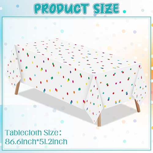 Image of K1tpde Colorful Rainbow Party Tablecloth - 3PCS Colorful Dot White Plastic Tablecloth, Multicolor Dot Birthday Disposable Tablecover, Rainbow Dots Party Supply for 1st Baby Shower Birthday Decorations