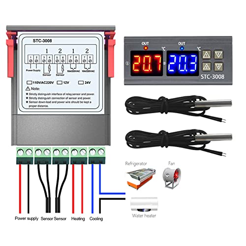 Digitalanzeige-Temperaturregler, Intelligenter Elektronischer Einstellbarer Schalter-Temperaturregler mit Doppelter Steuerung für STC 3008 (24V)