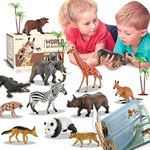 31 Pcs Safari Animals Figures including 24 Realistic Jungle Playset Toys Zoo Animals for Toddlers 3+ Years Old Ideal Gift for Boys and Girls