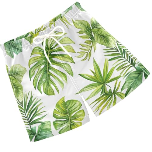 Pigsaly Boys' Swim Board Shorts Spring Watercolor Green Palm Leaves Boy's Swim Trunks Kids Swimwear 5T