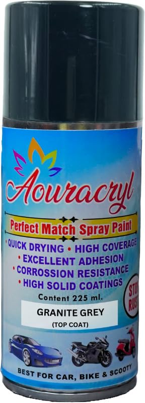 AOURACRYL PU Spray Paint Granite Grey (RC Colour Name) Compatible for Maruti Swift, Wagon R, Eeco Cars, Granite Grey Spray Paint 225 ml (Pack of 1)