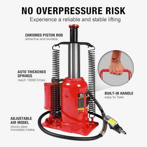 Image of Big RED AQD20TR Air Hydraulic Bottle Jack: Heavy Duty Professional Lift with Dual-Power Operation, 10.24 inch-20.08 inch Adjustable Lift Range & Safety Valve - 20 Ton (40,000 LBS)