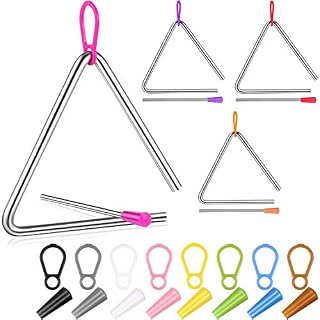 4 Pieces 5 Inch Hand Percussion Instrument Musical Steel Triangles with Striker, Music