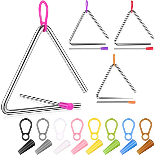 4 Pieces 5 Inch Hand Percussion Instrument Musical Steel Triangles with Striker, Music