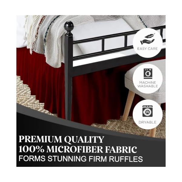   Ruffled-Bed-Skirt-with-Split-Corners-Burgundy-Queen-14-Inch-Drop-Bedskirt-Hotel-Quality-Brushed-Microfiber-Wrinkle-Free-Dust-Ruffle-Bed-Skirt-Queen-Size