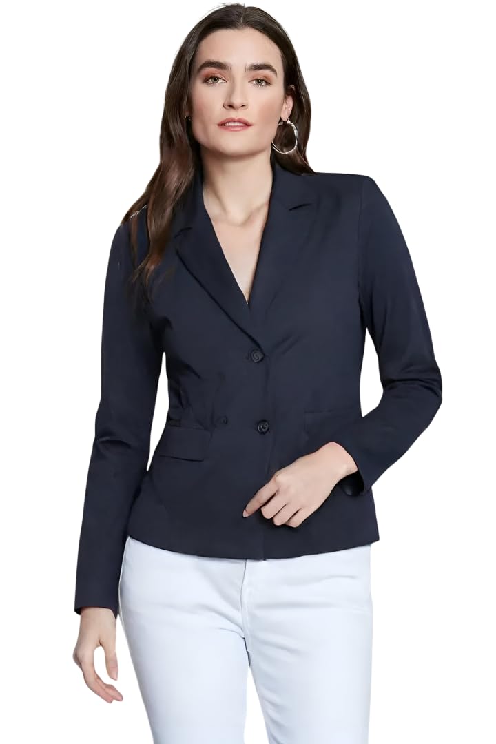 Women Cotton Blend Solid Single Breasted Blazer with Notched Lapel | Full Sleeves, Button Closure, Regular Fit Formal Blazer for Womens & Girls | Lightweight & Breathable Fabric (Blue)_60-image-36