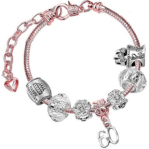 60th Birthday Sparkly Crystal and Rose Gold Plated Adjustable Celebration Charm Bracelet with Gift Box 60th Birthday Presents 60th Birthday Gifts for Women Her Girls Age 60 Gifts Cover