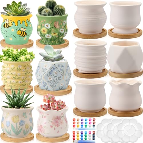 Leitee 15pcs Paint Your Own Ceramic Pot Craft Kit Includes