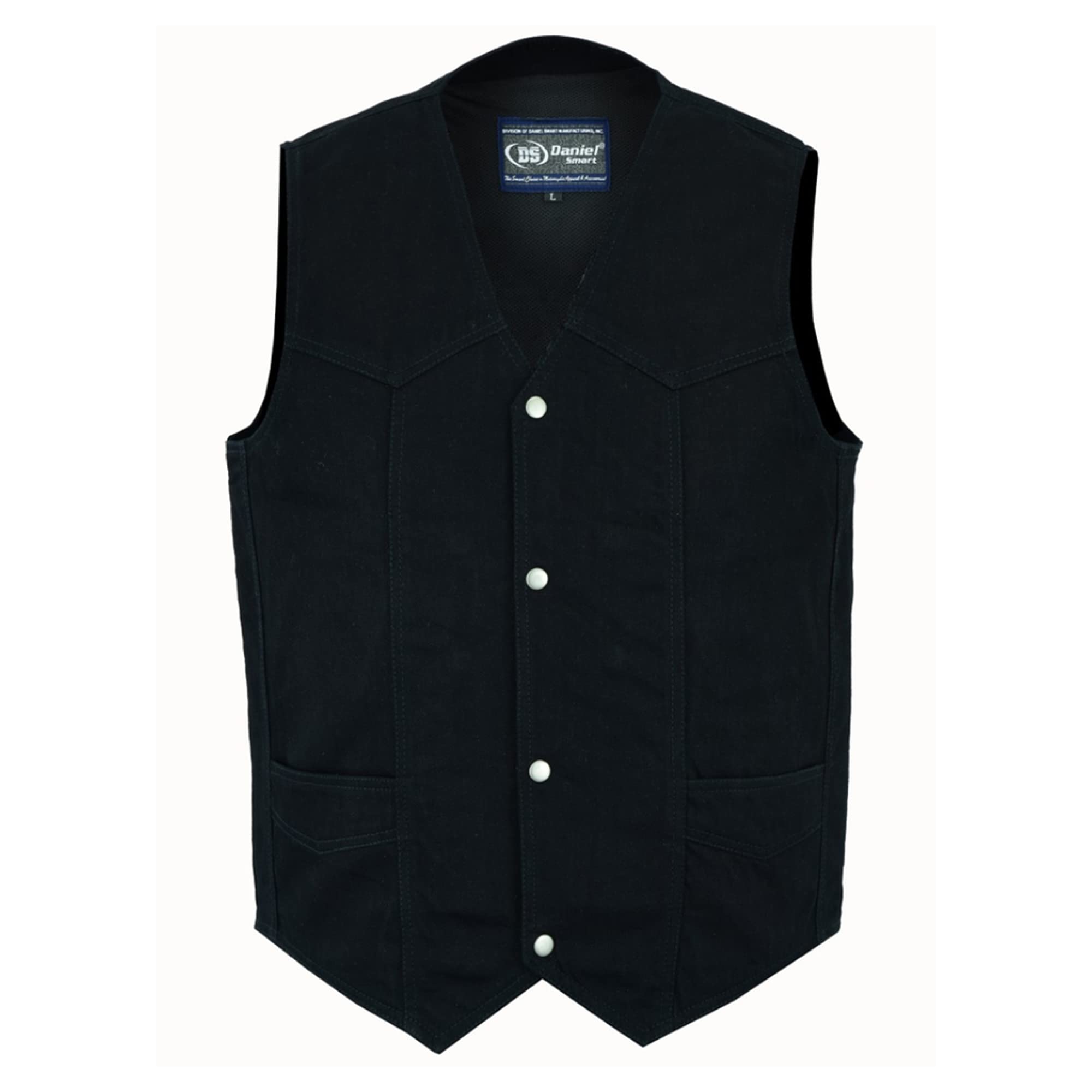 Daniel Smart Biker Vest for Men V-Shaped Neck Design Black Denim Vest with plain Side and Inside Carry