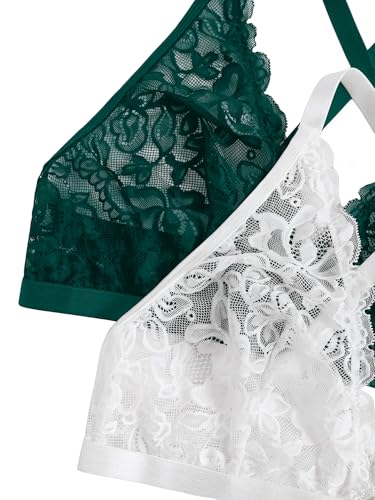 Image of MakeMeChic Women's Plus Size Lace Bralette Front Closure Bras Wireless Deep V Triangle Sexy Lace Bra