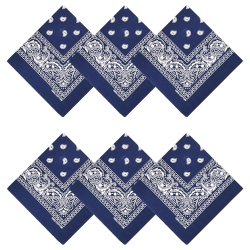 APIGANIZ 100% Cotton Bandanas 21 x 21 inches Set of 6 (Basic - Navy Blue)