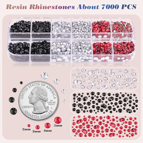 Image of 8500 PCS Flatback Rhinestones for Bedazzling with 3PCS B7000 Jewelry Glue (Pack 1), 2 Boxes of Rainbow Resin Gems for Crafting Fabric Clothing Tumblers Shoes Nail Art Makeup