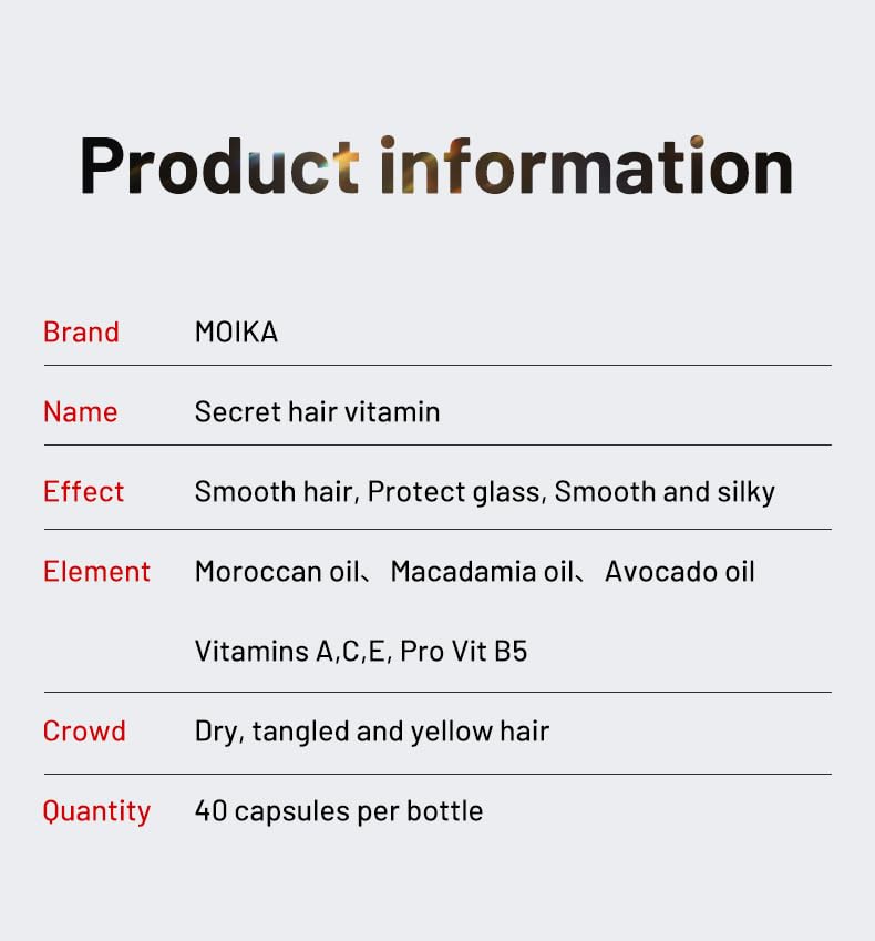 Image of Hair Vitamin Capsules, 40 Count, with Moroccan, Macadamia, Avocado Oils, Vitamins A, C, E, Pro VIT B5