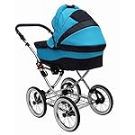 SKYLINE Klassisch Retro Stil Kombi-Kinderwagen Buggy 3in1 Reise System Autositz (Isofix) (Blau/14"Luft Bereifung)