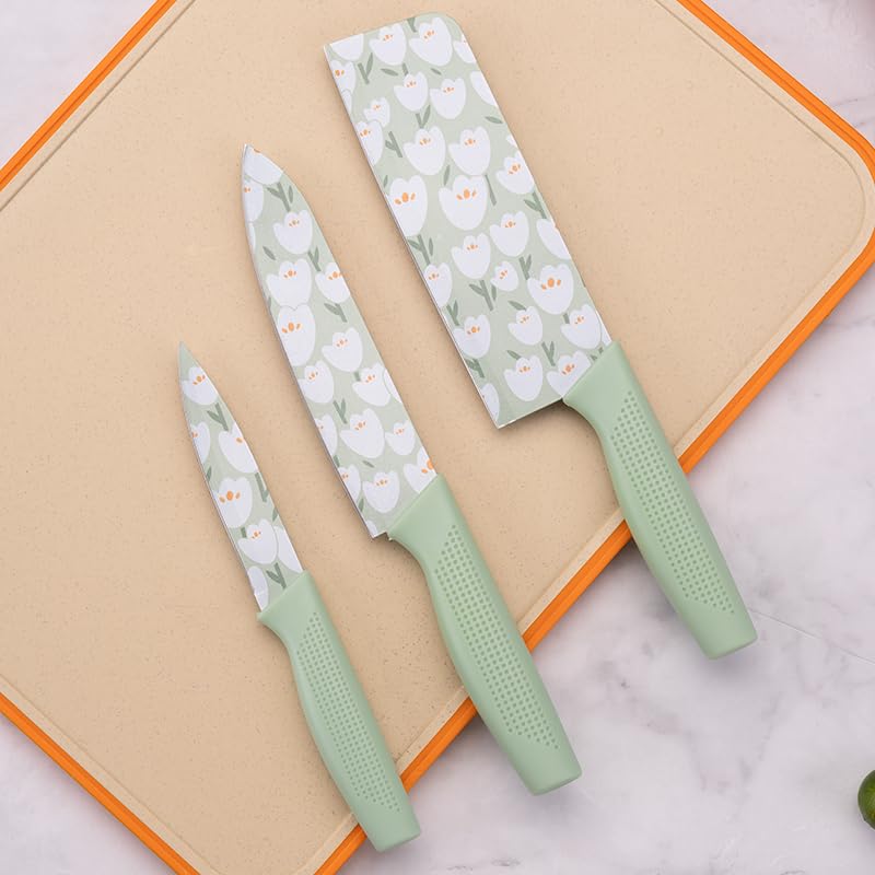 Knife Set for Kitchen ^ Professional 3 Pieces High Carbon Stainless Steel Colour Printed Coated Chef Knife I Utility Knife I Sontuku Knife I Kitchen Knives with Ergonomic Handle (Lime Green) (B0D5W9P48D) Amazon Price History, Amazon Price Tracker