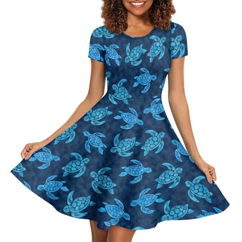 Image of Biyejit Women's Summer Casual Short Sleeve T-Shirt Swing Dress Crew Neck Plus Size S-4XL