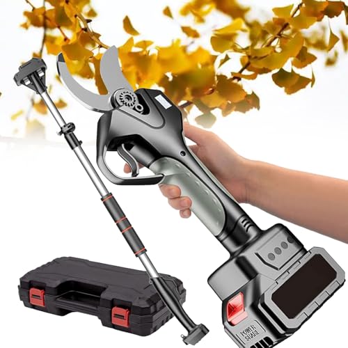 YMXEURSC Tijeras eléctricas para jardinería, Tijeras de podar inalámbricas de 50 mm, podadora de árboles cortadora de Ramas con Poste de extensión (1 Battery)