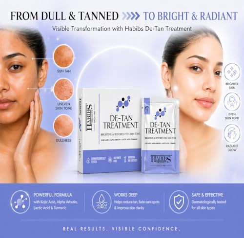 Image of Habibs De-Tan Treatment Kit Skin Brightening & Tan Removal Evens Skin Tone Salon Professional Formula Suitable for All Skin Types 12g X 6