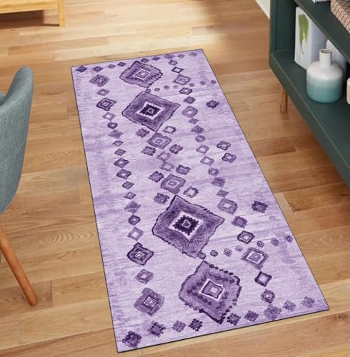 Alfombra de pasillo lavable morada estilo vintage antideslizante 2