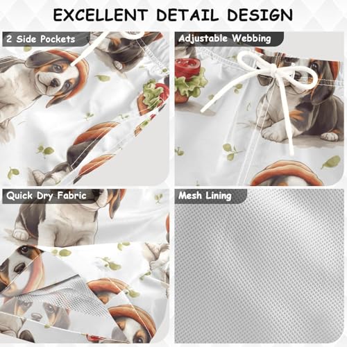 Pigsaly Boys Swim Trunks Cute Hamburger Hat Beagle Dog Puppy Boys Board Shorts Swimsuit Swimwear Summer Bathing Suit S Multicolor3