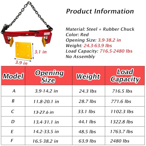 Morsetto Regolabile per Pietre, Morsetto per Sollevamento Pietre per Impieghi Gravosi con Mandrino in Gomma Antiscivolo E Catena Regolabile, Ideale PE,Max Opening Size-38.2 inch